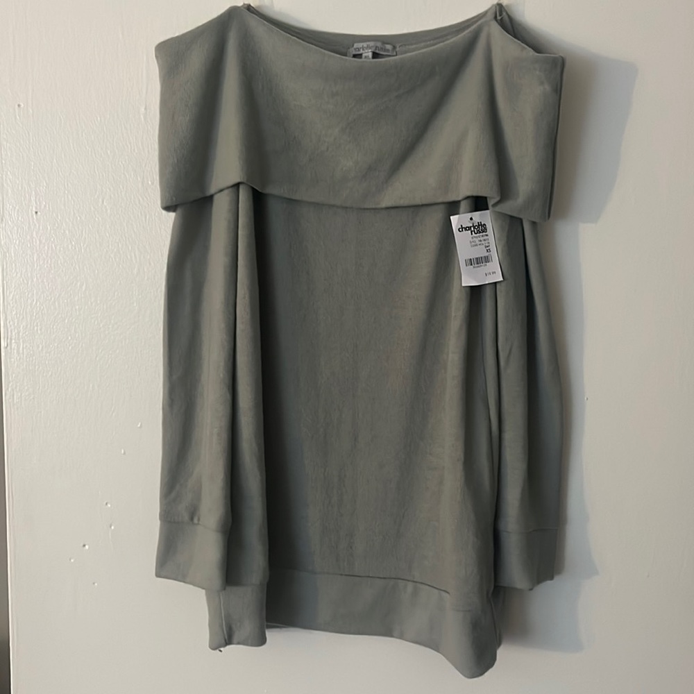 mint green off the shoulder sweater